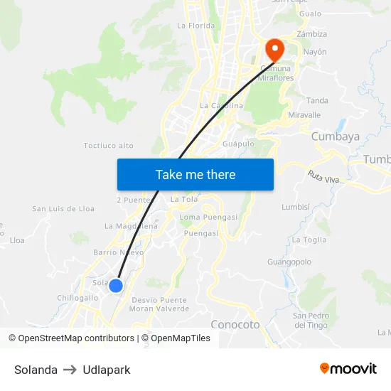 Solanda to Udlapark map