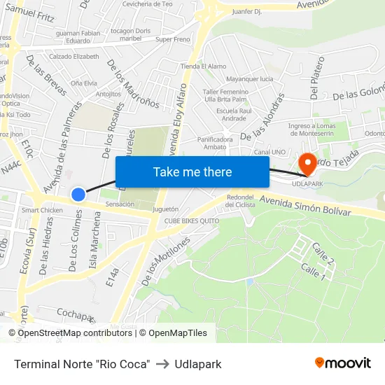 Terminal Norte "Rio Coca" to Udlapark map