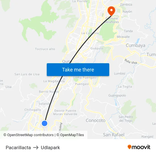 Pacarillacta to Udlapark map