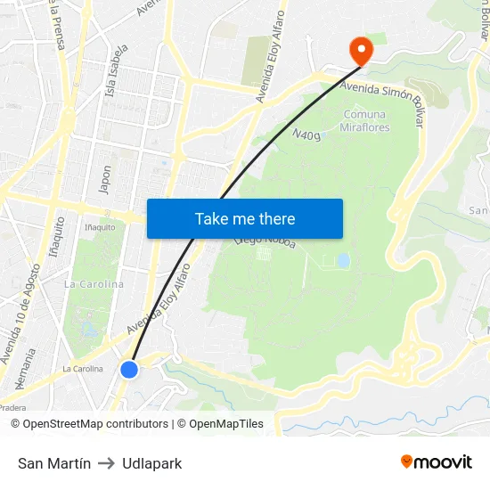 San Martín to Udlapark map