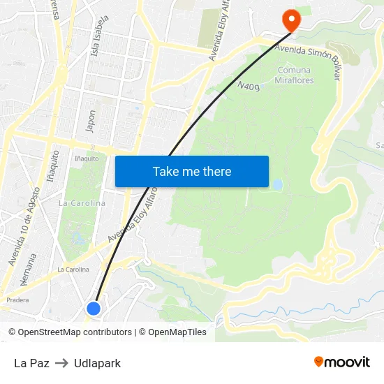 La Paz to Udlapark map