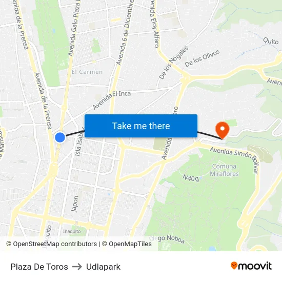Plaza De Toros to Udlapark map