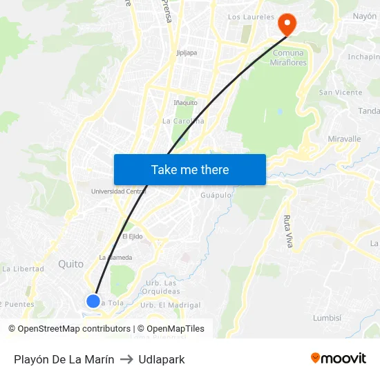 Playón De La Marín to Udlapark map