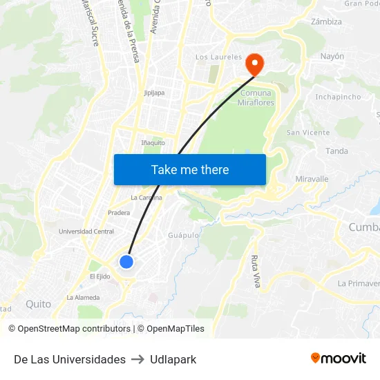 De Las Universidades to Udlapark map