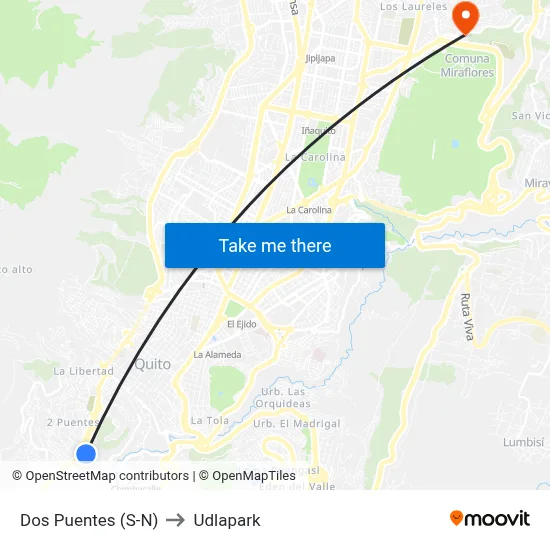 Dos Puentes (S-N) to Udlapark map