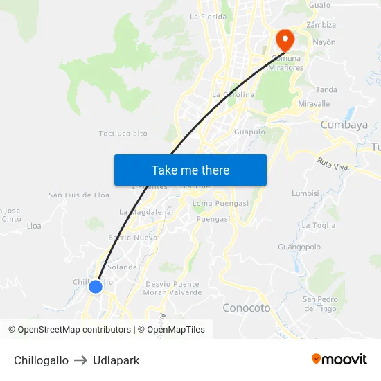 Chillogallo to Udlapark map