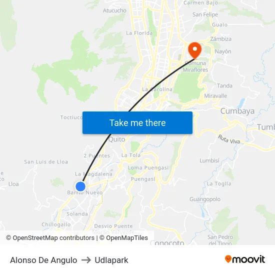 Alonso De Angulo to Udlapark map