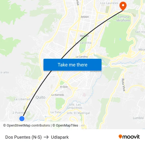 Dos Puentes (N-S) to Udlapark map
