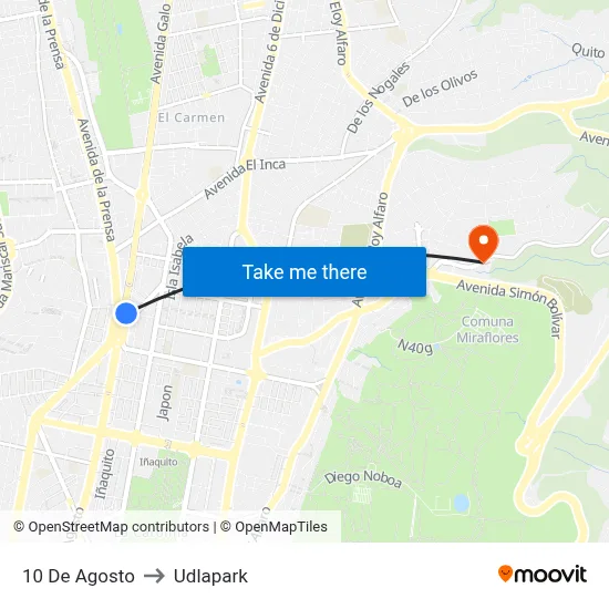 10 De Agosto to Udlapark map