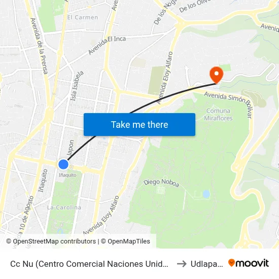 Cc Nu (Centro Comercial Naciones Unidas) to Udlapark map