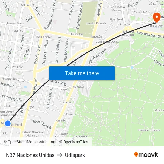 N37 Naciones Unidas to Udlapark map