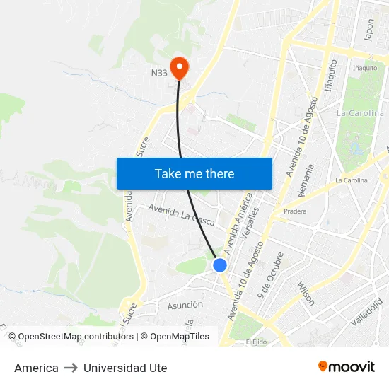 America to Universidad Ute map
