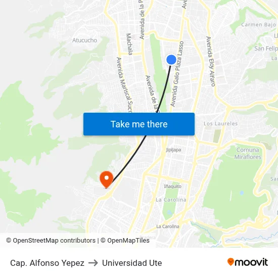 Cap. Alfonso Yepez to Universidad Ute map