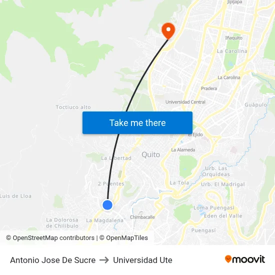 Antonio Jose De Sucre to Universidad Ute map