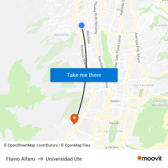 Flavio Alfaro to Universidad Ute map