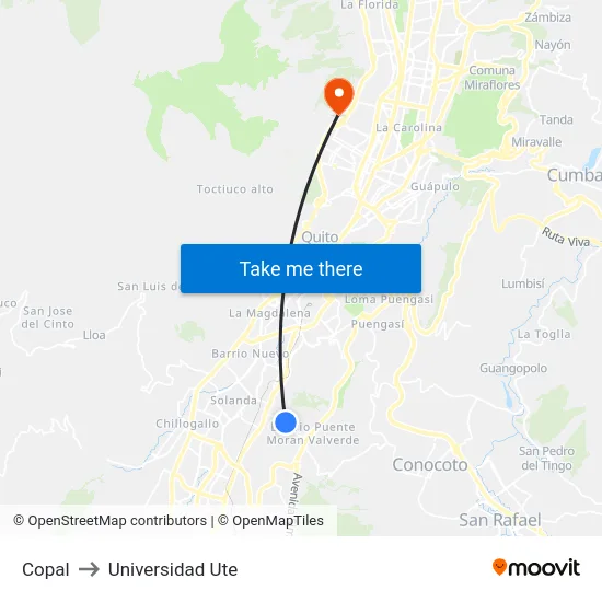Copal to Universidad Ute map