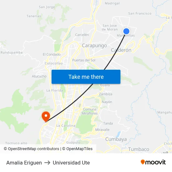 Amalia Eriguen to Universidad Ute map