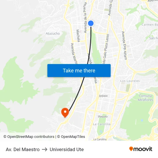 Av. Del Maestro to Universidad Ute map