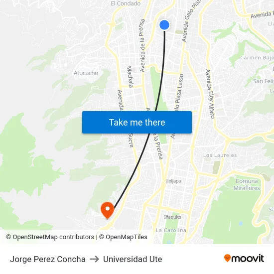 Jorge Perez Concha to Universidad Ute map