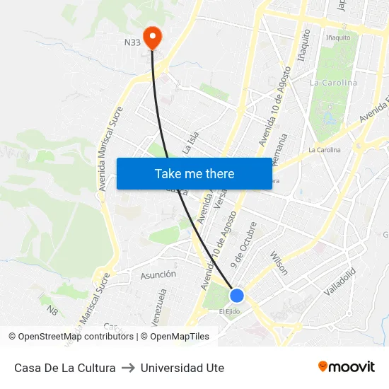 Casa De La Cultura to Universidad Ute map