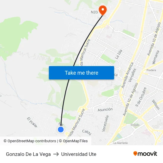 Gonzalo De La Vega to Universidad Ute map