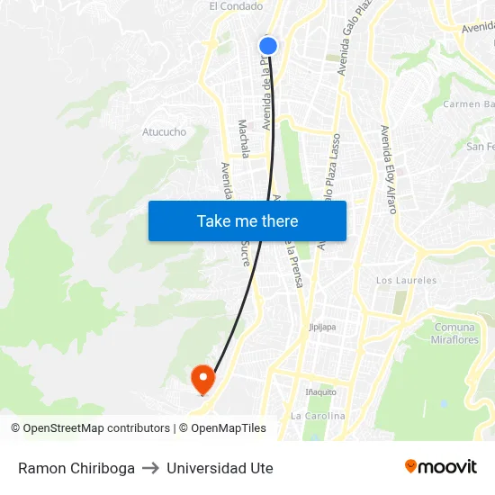 Ramon Chiriboga to Universidad Ute map