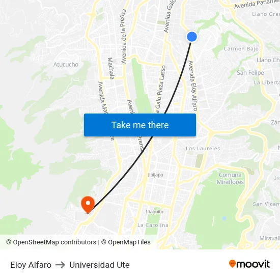 Eloy Alfaro to Universidad Ute map