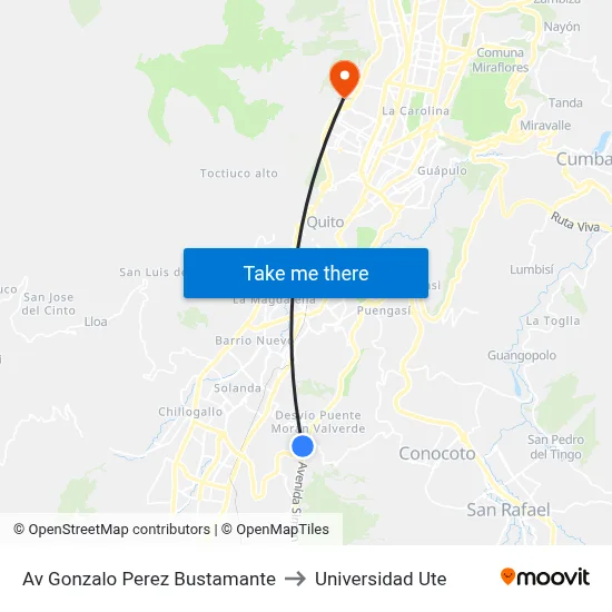 Av Gonzalo Perez Bustamante to Universidad Ute map