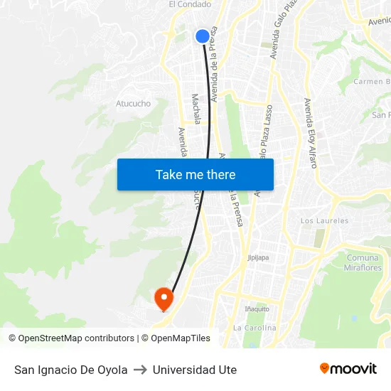 San Ignacio De Oyola to Universidad Ute map