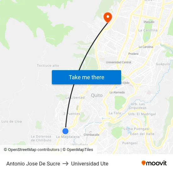 Antonio Jose De Sucre to Universidad Ute map