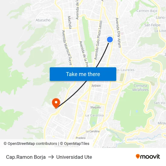 Cap.Ramon Borja to Universidad Ute map