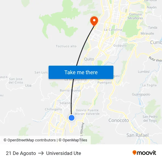 21 De Agosto to Universidad Ute map