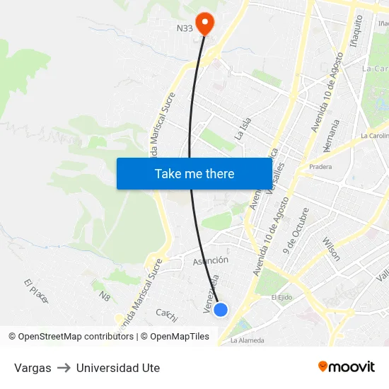 Vargas to Universidad Ute map