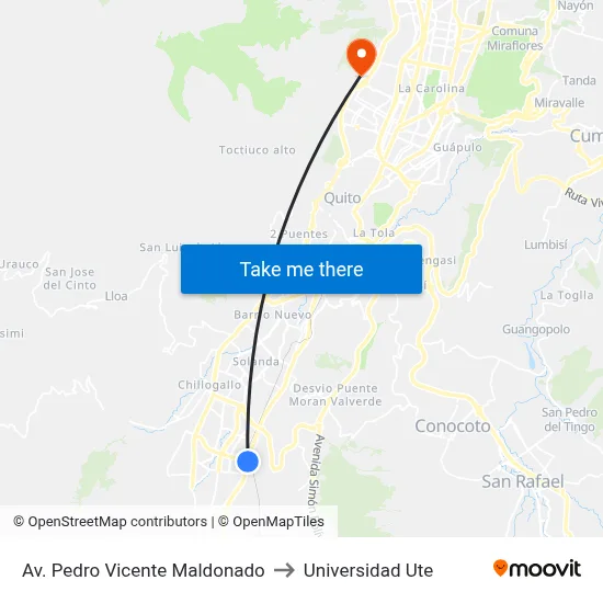 Av. Pedro Vicente Maldonado to Universidad Ute map
