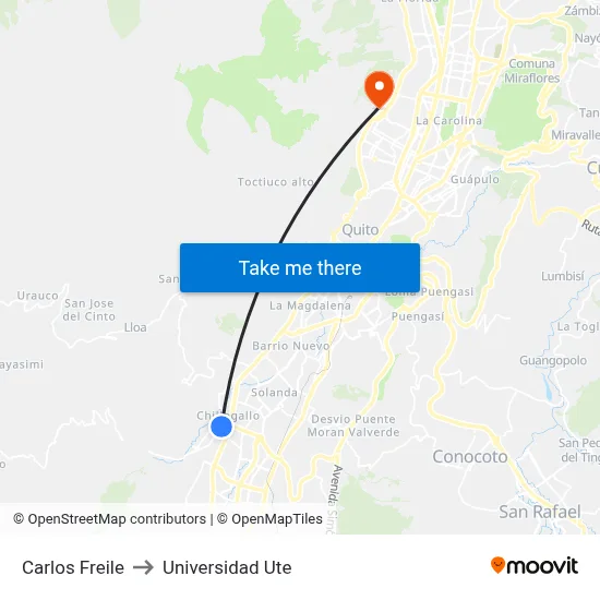 Carlos Freile to Universidad Ute map