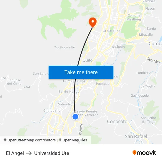 El Angel to Universidad Ute map