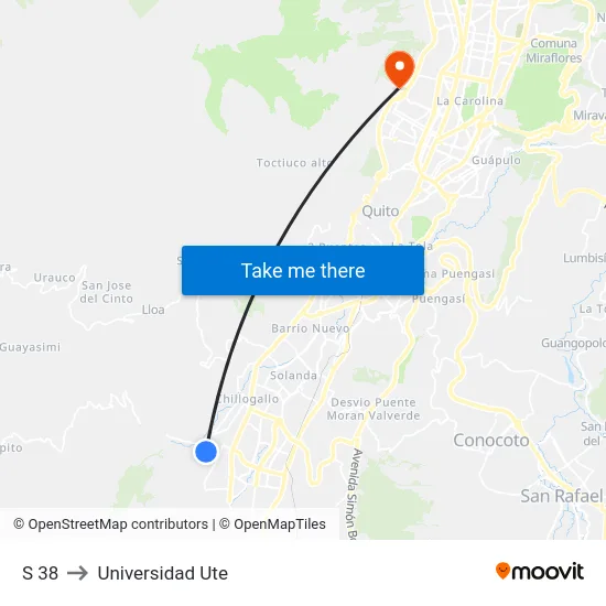 S 38 to Universidad Ute map