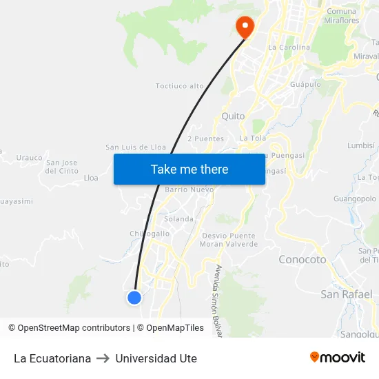 La Ecuatoriana to Universidad Ute map
