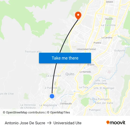 Antonio Jose De Sucre to Universidad Ute map