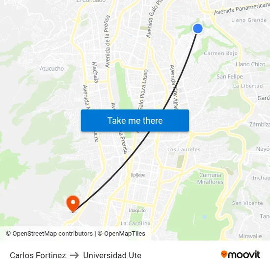 Carlos Fortinez to Universidad Ute map