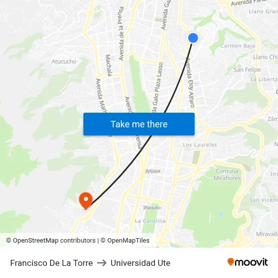 Francisco De La Torre to Universidad Ute map