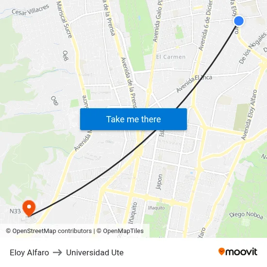 Eloy Alfaro to Universidad Ute map
