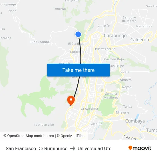 San Francisco De Rumihurco to Universidad Ute map