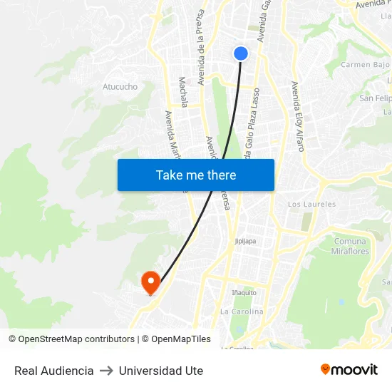 Real Audiencia to Universidad Ute map