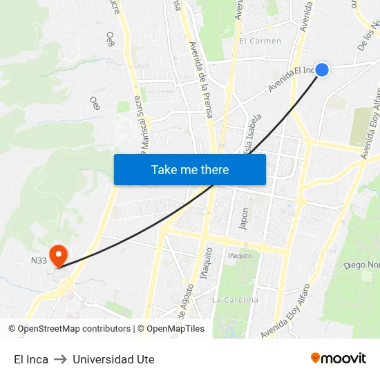 El Inca to Universidad Ute map