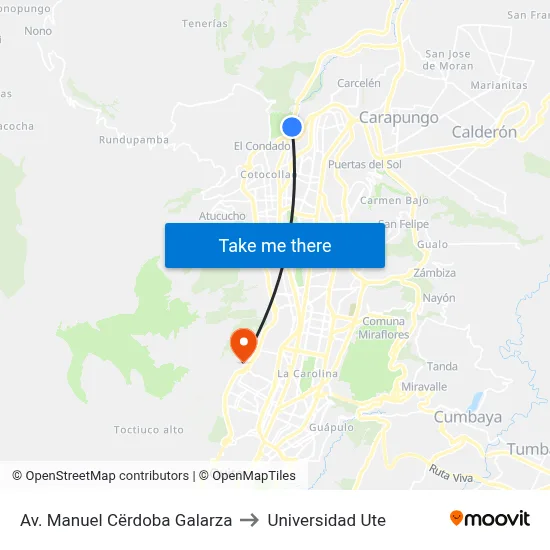 Av. Manuel Cërdoba Galarza to Universidad Ute map