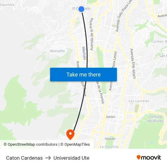 Caton Cardenas to Universidad Ute map