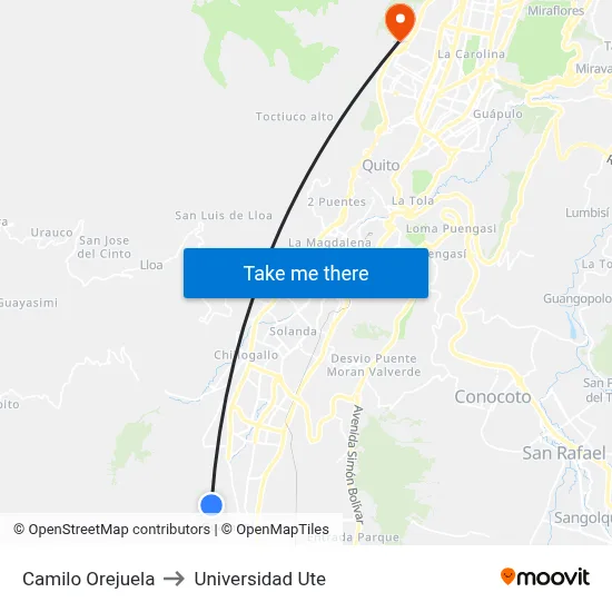 Camilo Orejuela to Universidad Ute map