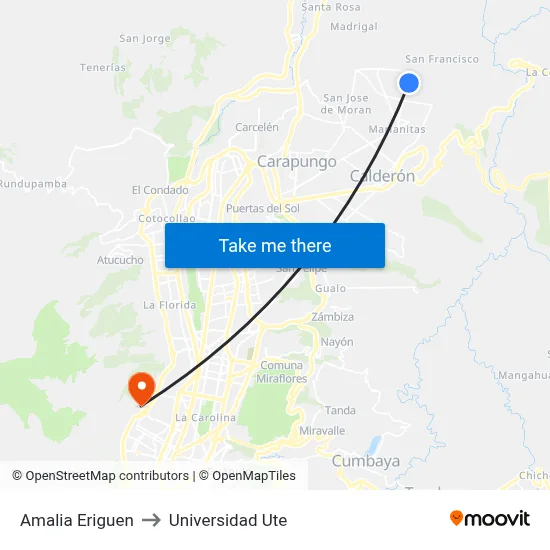 Amalia Eriguen to Universidad Ute map
