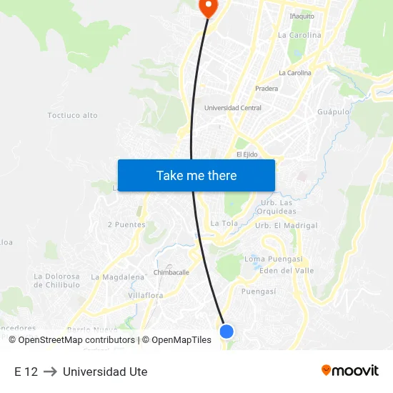 E 12 to Universidad Ute map